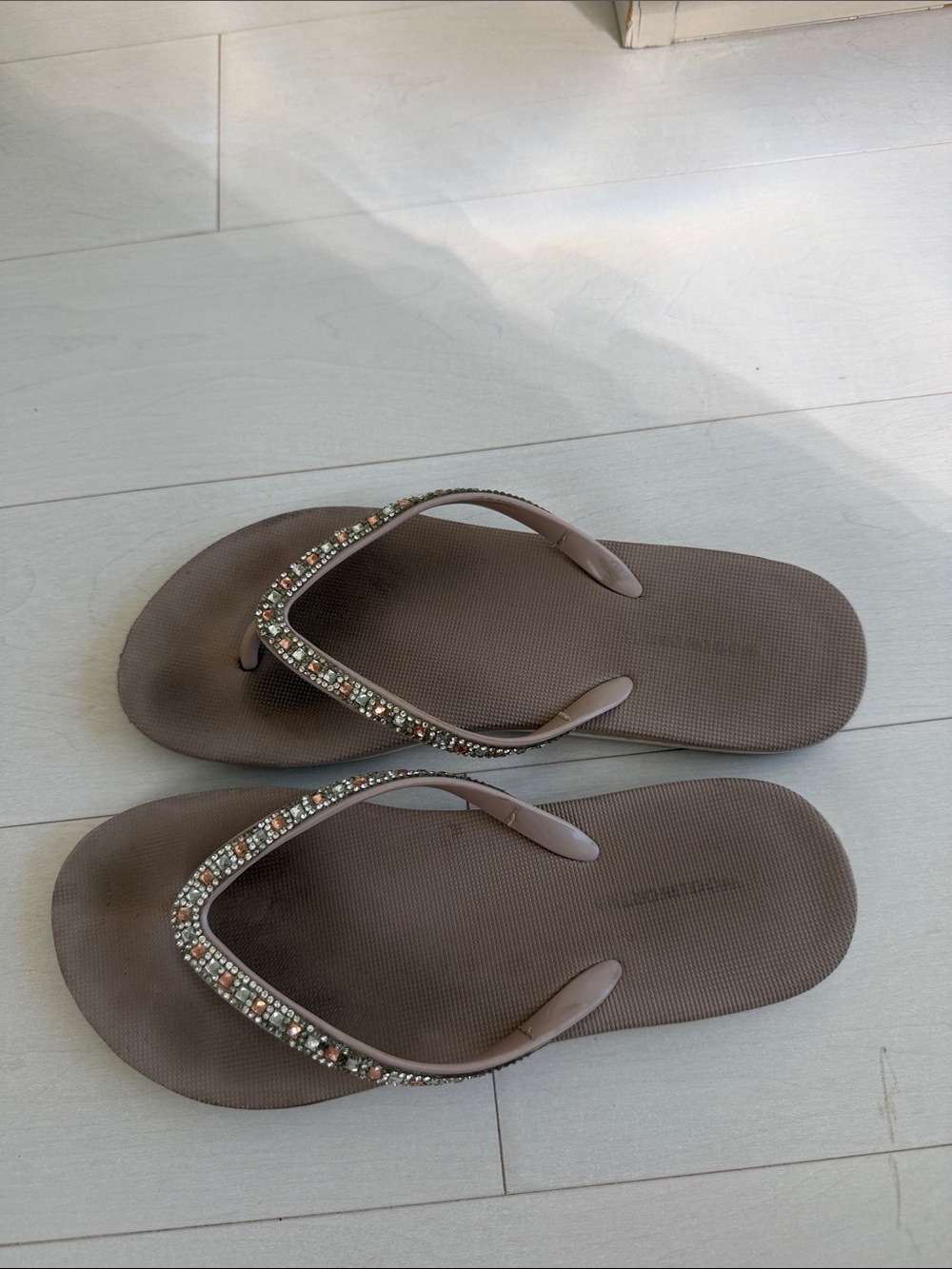 Tan Women’s Embellished Flip Flop Sandals